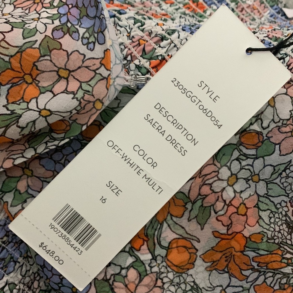 VERONICA Beard Sara dress silk multicolor floral smocking & ruffled hemline 16 - Picture 8 of 13